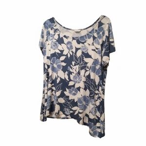 Floral Scoop Neck Women's Top in Blue and White By Brittany Black.